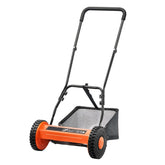 Manual Push Reel Lawn Mower 14in 5 Blade Adjustable Height Grass Catcher 2 Wheels
